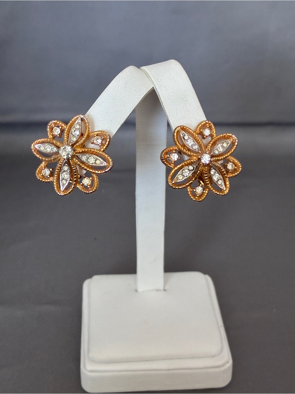 Gold Floral Crystal Stud Earrings - Women Jewelry